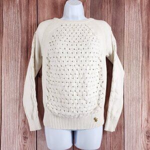 Tory Burch Womens Size Small White Knit Sweater Cotton Polyester Logo